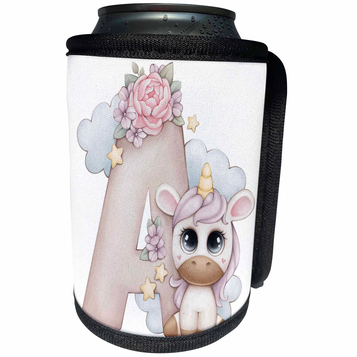 3dRose Cute Pink Unicorn Monogram Initial A - Can Cooler Bottle Wrap (cc-378250)
