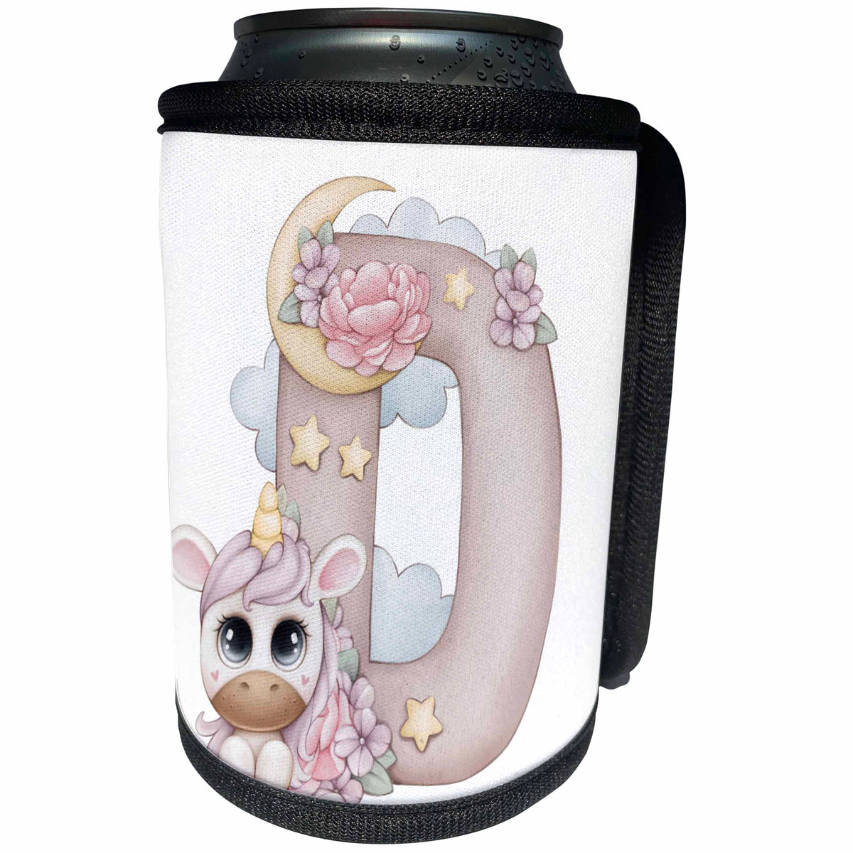 3dRose Cute Pink Unicorn Monogram Initial D - Can Cooler Bottle Wrap (cc-378253)