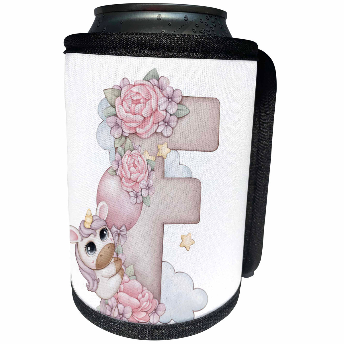 3dRose Cute Pink Unicorn Monogram Initial F - Can Cooler Bottle Wrap (cc-378254)