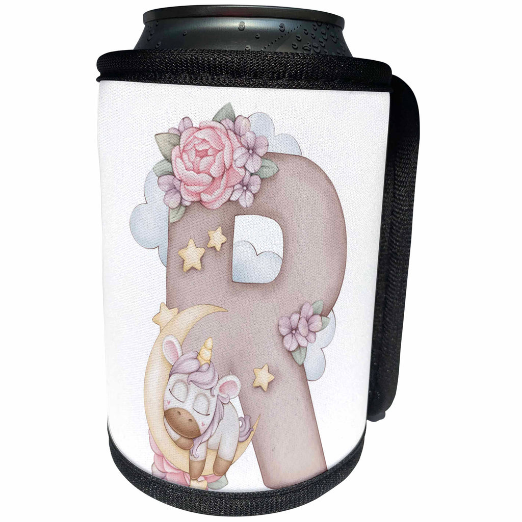 3dRose Cute Pink Unicorn Monogram Initial R - Can Cooler Bottle Wrap (cc-378263)