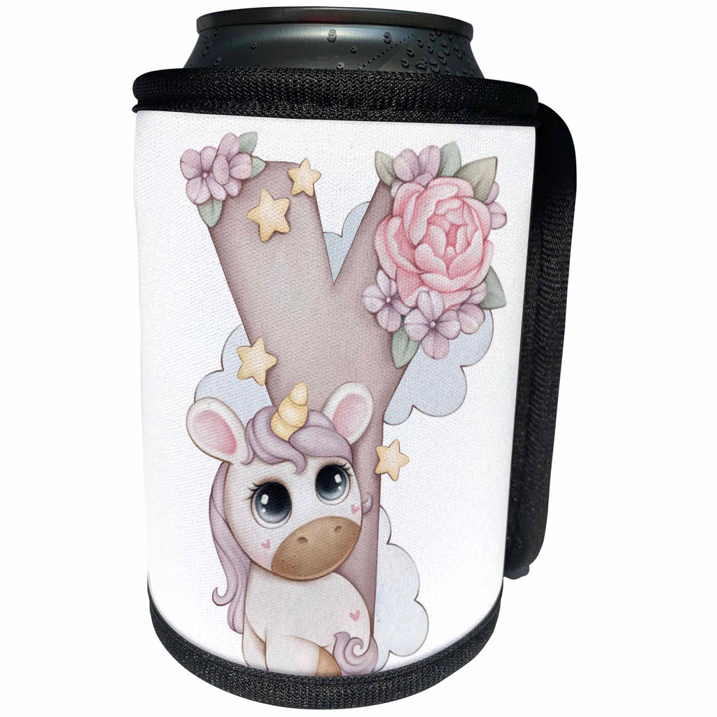 3dRose Cute Pink Unicorn Monogram Initial Y - Can Cooler Bottle Wrap (cc-378268)