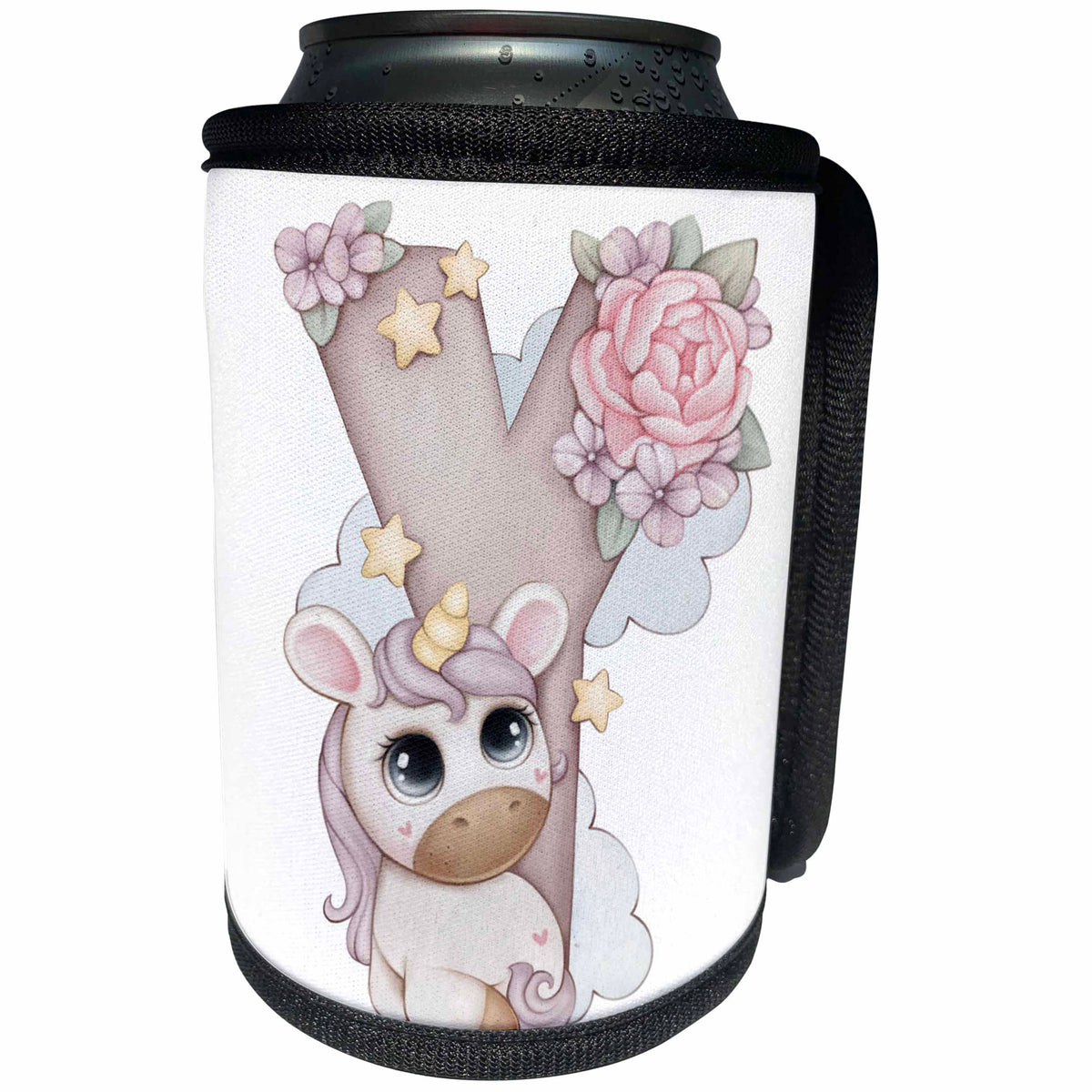 3dRose Cute Pink Unicorn Monogram Initial Y - Can Cooler Bottle Wrap (cc-378268)