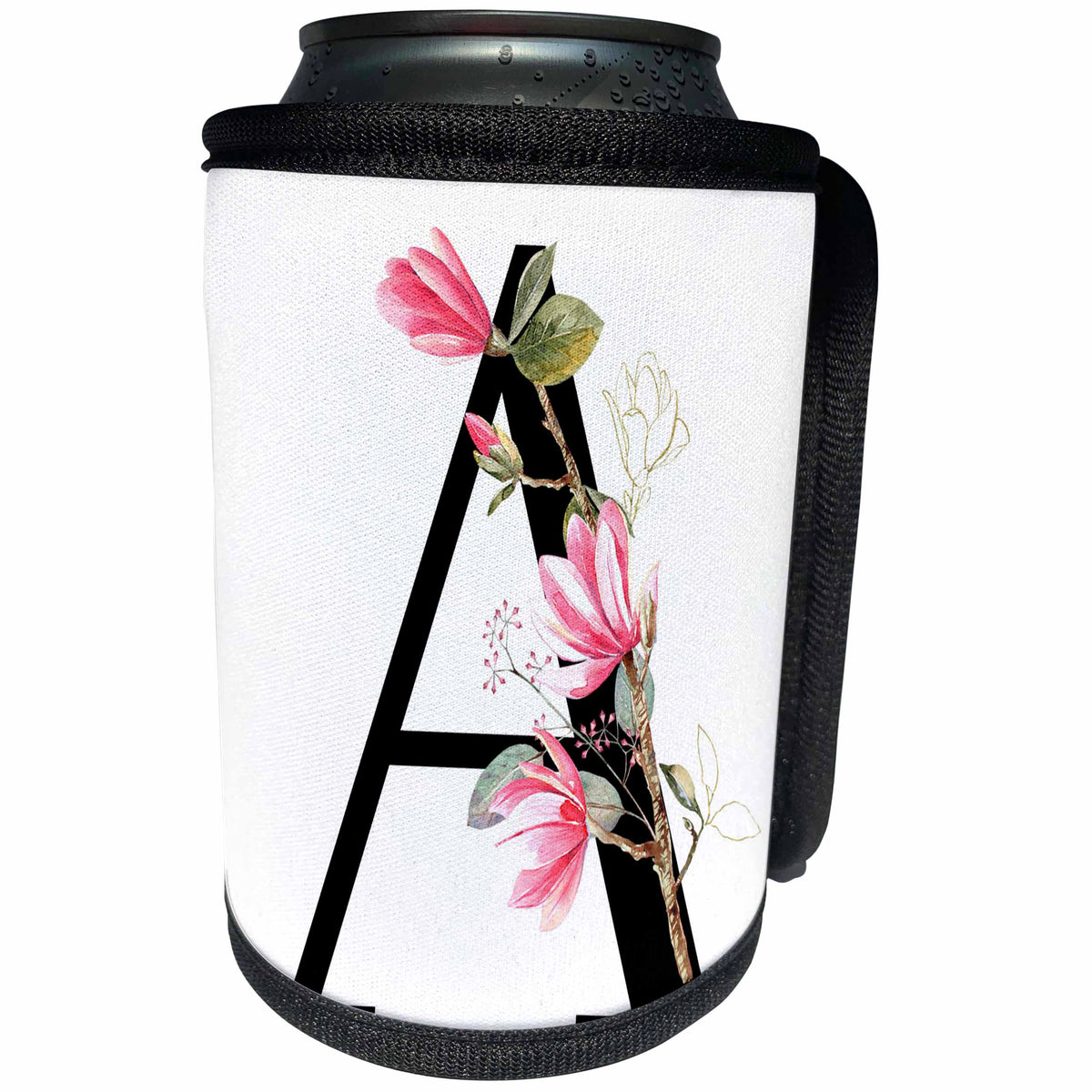 3dRose Pretty Pink Magnolia Flower Monogram Initial A - Can Cooler Bottle Wrap (cc-378270)