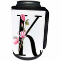 3dRose Pretty Pink Magnolia Flower Monogram Initial K - Can Cooler Bottle Wrap (cc-378278)