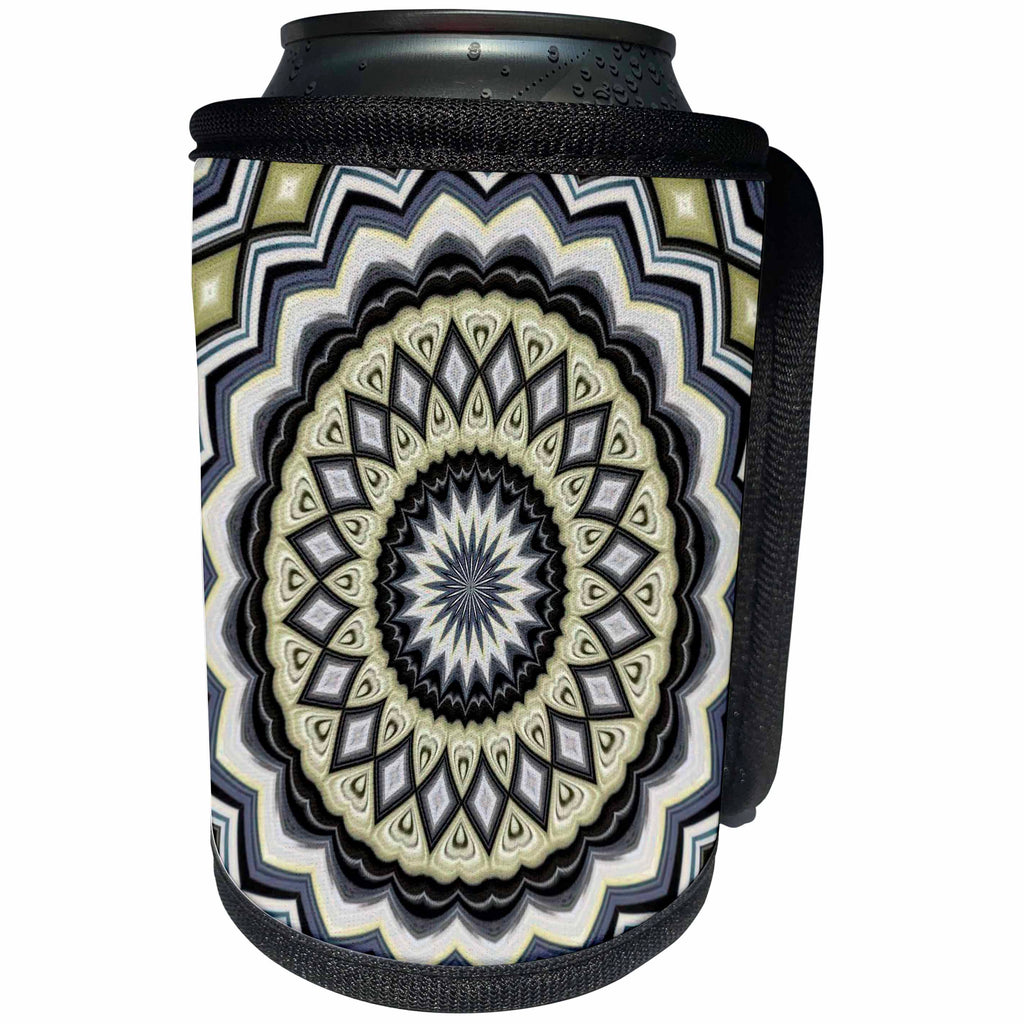 3dRose Multicolored Symmetrical Circle Pattern Blue Beige Tones - Can Cooler Bottle Wrap (cc-378350)