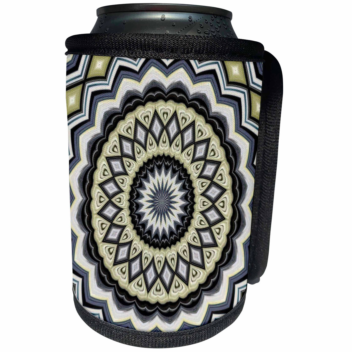 3dRose Multicolored Symmetrical Circle Pattern Blue Beige Tones - Can Cooler Bottle Wrap (cc-378350)