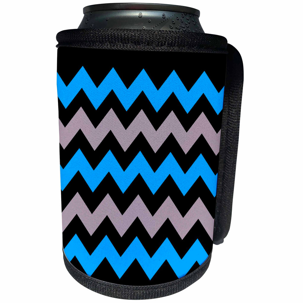 3dRose Chevron Pattern In Blue and Dusky Pink On Black - Can Cooler Bottle Wrap (cc-378353)