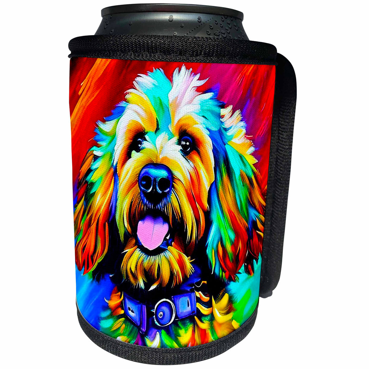 3dRose Adorable Goldendoodle dog face. Digital painting art... - Can Cooler Bottle Wrap (cc-378614)