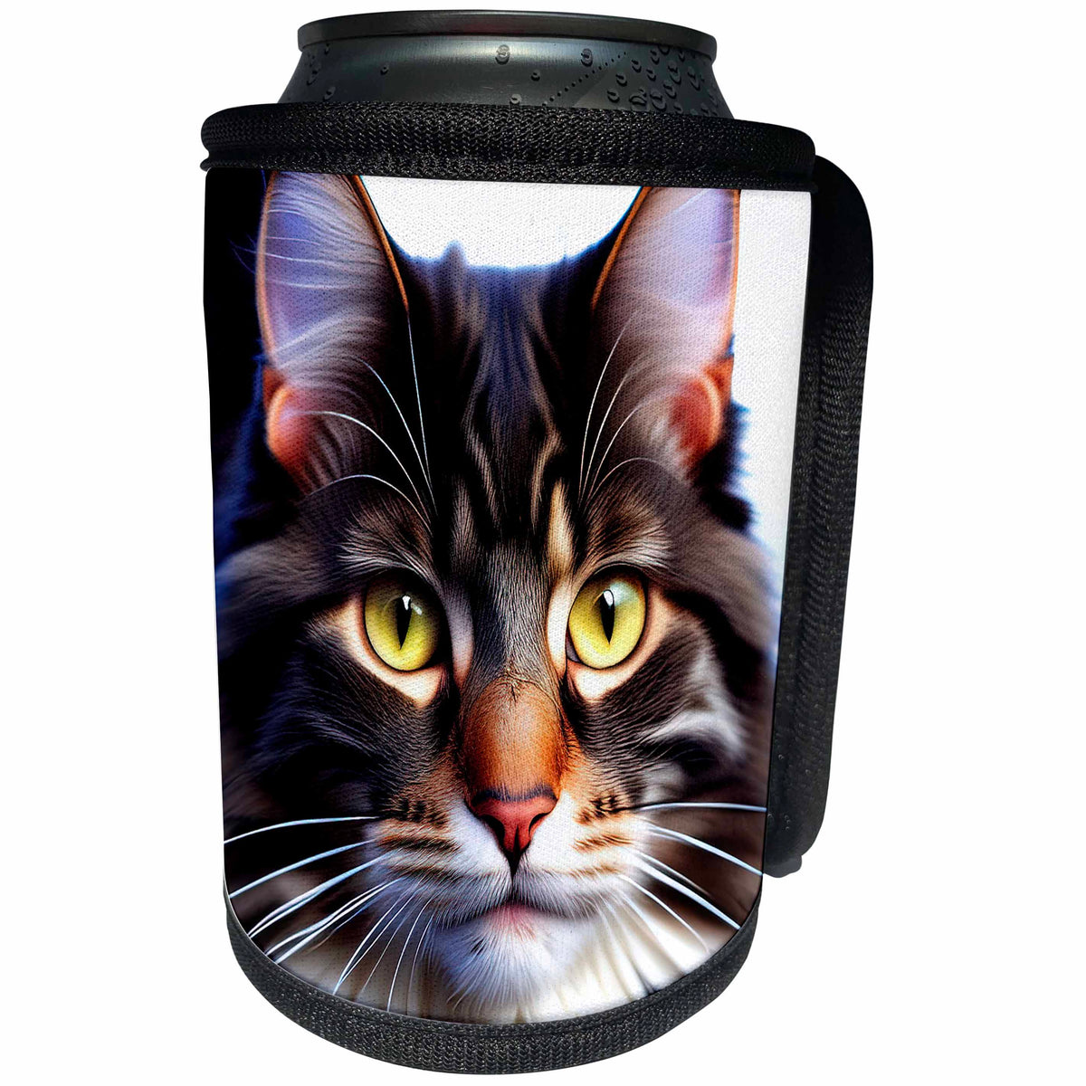 3dRose Elegant Maine Coon cat face on white. Fine digital art... - Can Cooler Bottle Wrap (cc-378716)