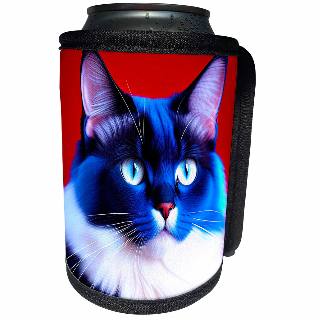 3dRose Awesome Ragdoll cat, red background. Awesome digital... - Can Cooler Bottle Wrap (cc-378745)