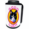 3dRose Good luck text and an adorable tuxedo cat inside... - Can Cooler Bottle Wrap (cc-379351)