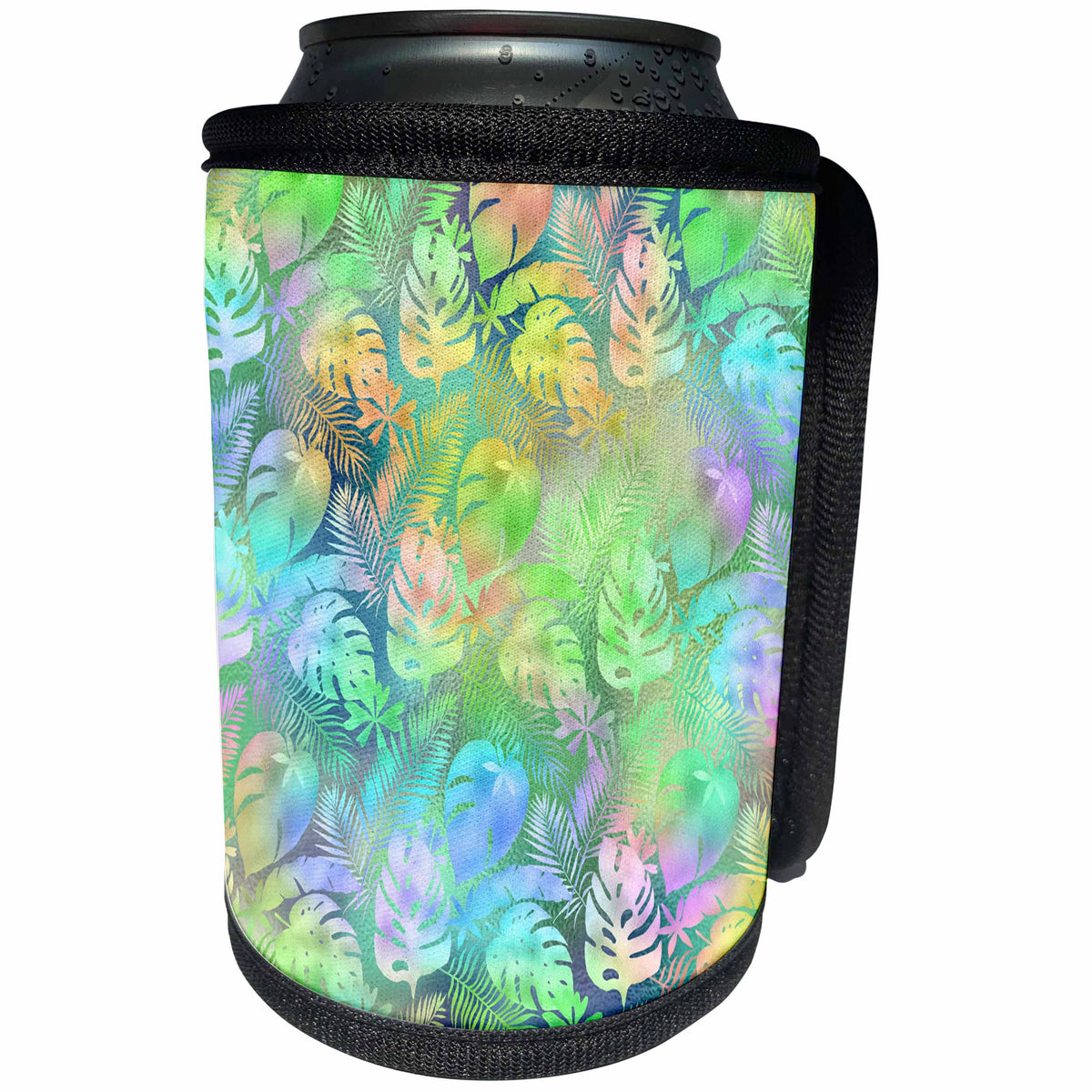 3dRose Pretty Pastel Gradient Tropical Leaf Pattern - Can Cooler Bottle Wrap (cc-379424)