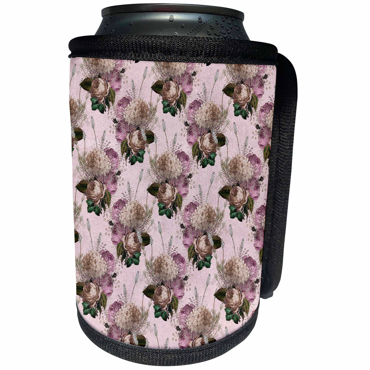 3dRose Pretty Pink and Cream Hydrangea Floral Pattern - Can Cooler Bottle Wrap (cc-379432)