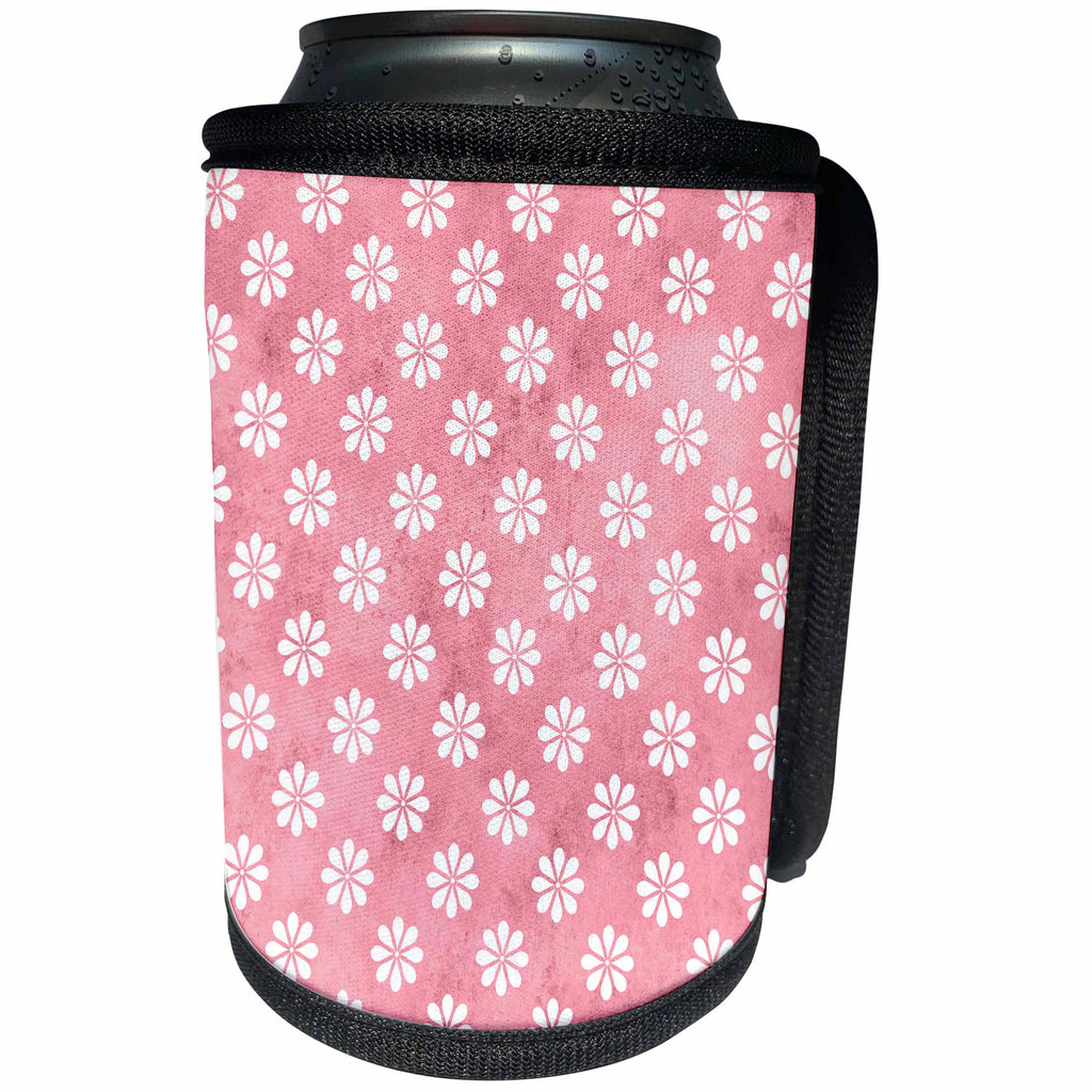 3dRose Simple and Cute Pink and White Flower Pattern - Can Cooler Bottle Wrap (cc-379452)