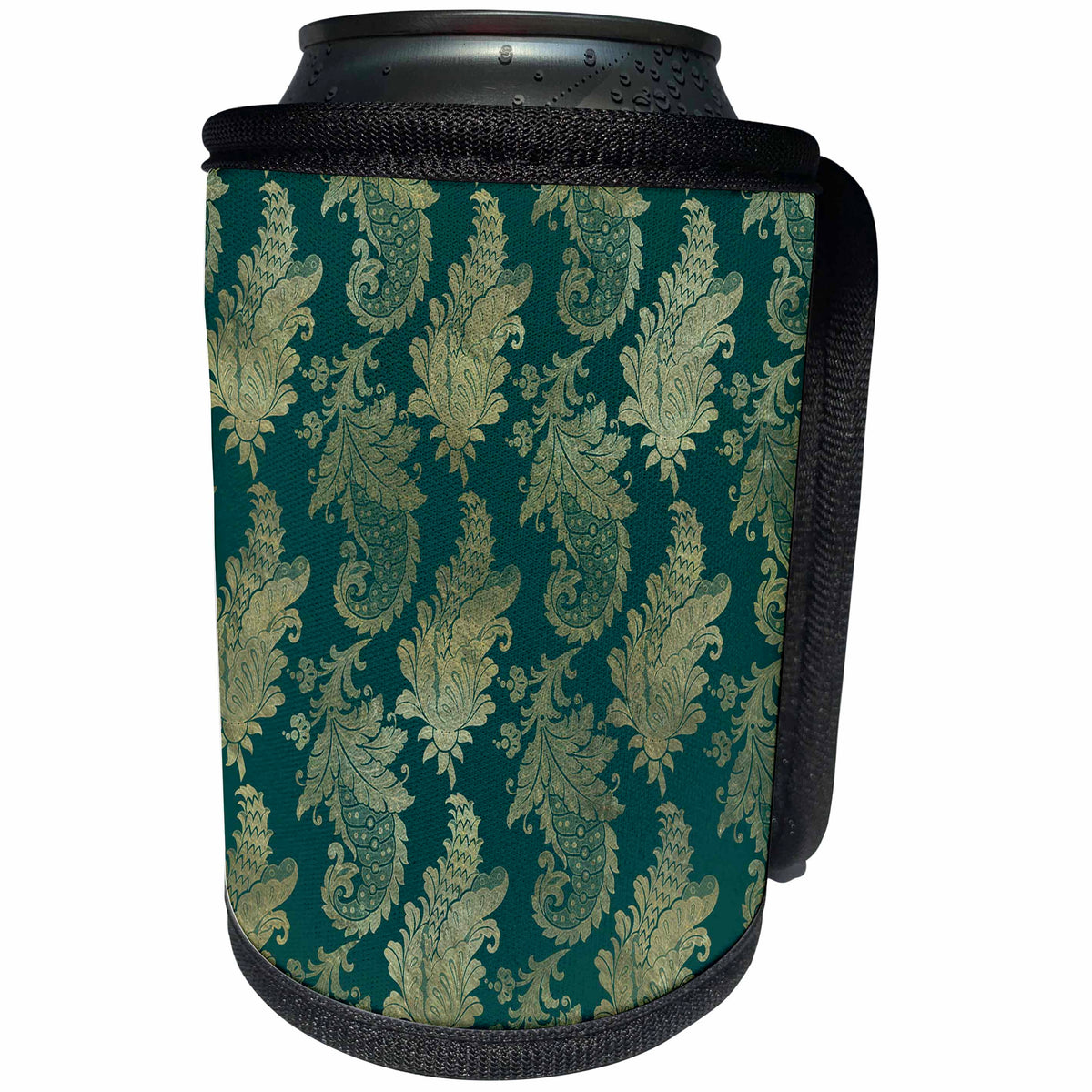 3dRose Green and Image Of Muted Gold Vintage Leaf Pattern - Can Cooler Bottle Wrap (cc-379461)