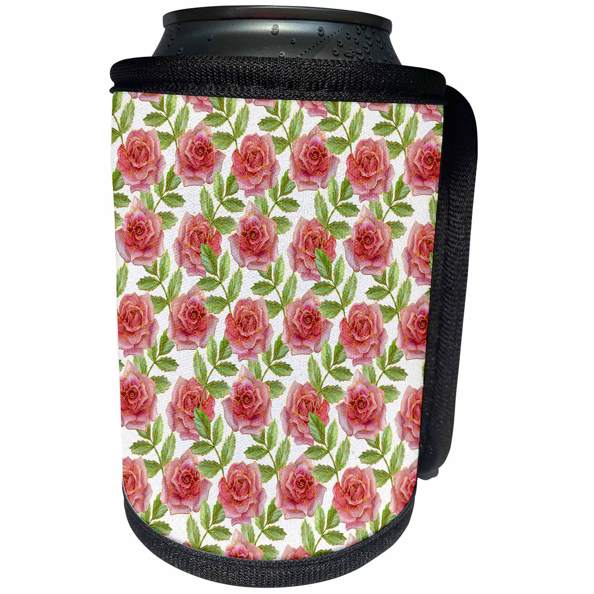 3dRose Pretty Red Floral and Greenery Pattern - Can Cooler Bottle Wrap (cc-379469)