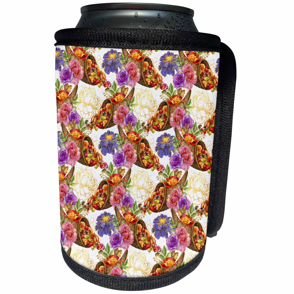 3dRose Pretty Floral Horn A Plenty Pattern - Can Cooler Bottle Wrap (cc-379470)