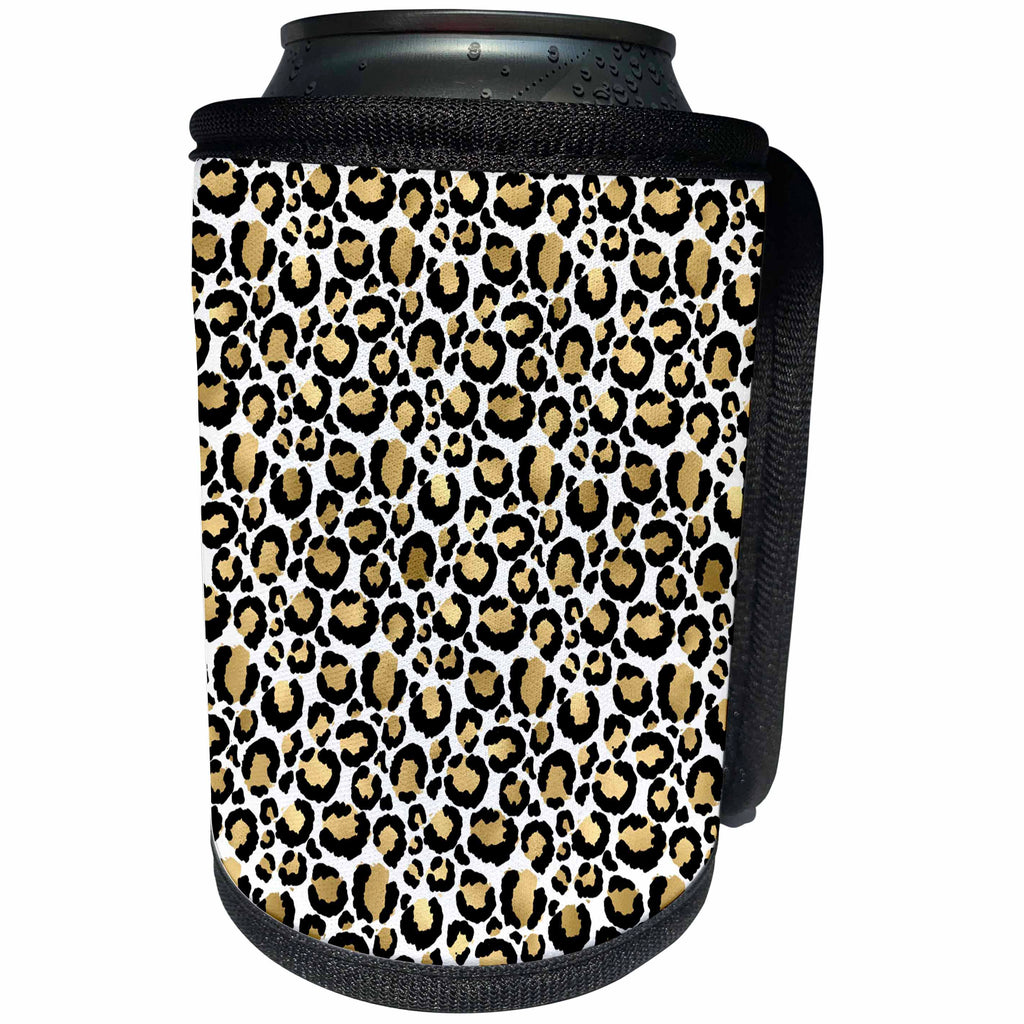 3dRose Black, White, and Image Of Gold Leopard Spots Pattern - Can Cooler Bottle Wrap (cc-379479)