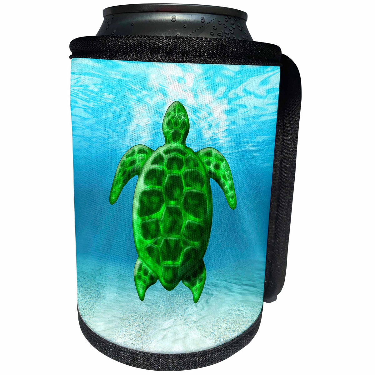 3dRose Three endangered green sea turtles digitial artwork on... - Can Cooler Bottle Wrap (cc-379500)