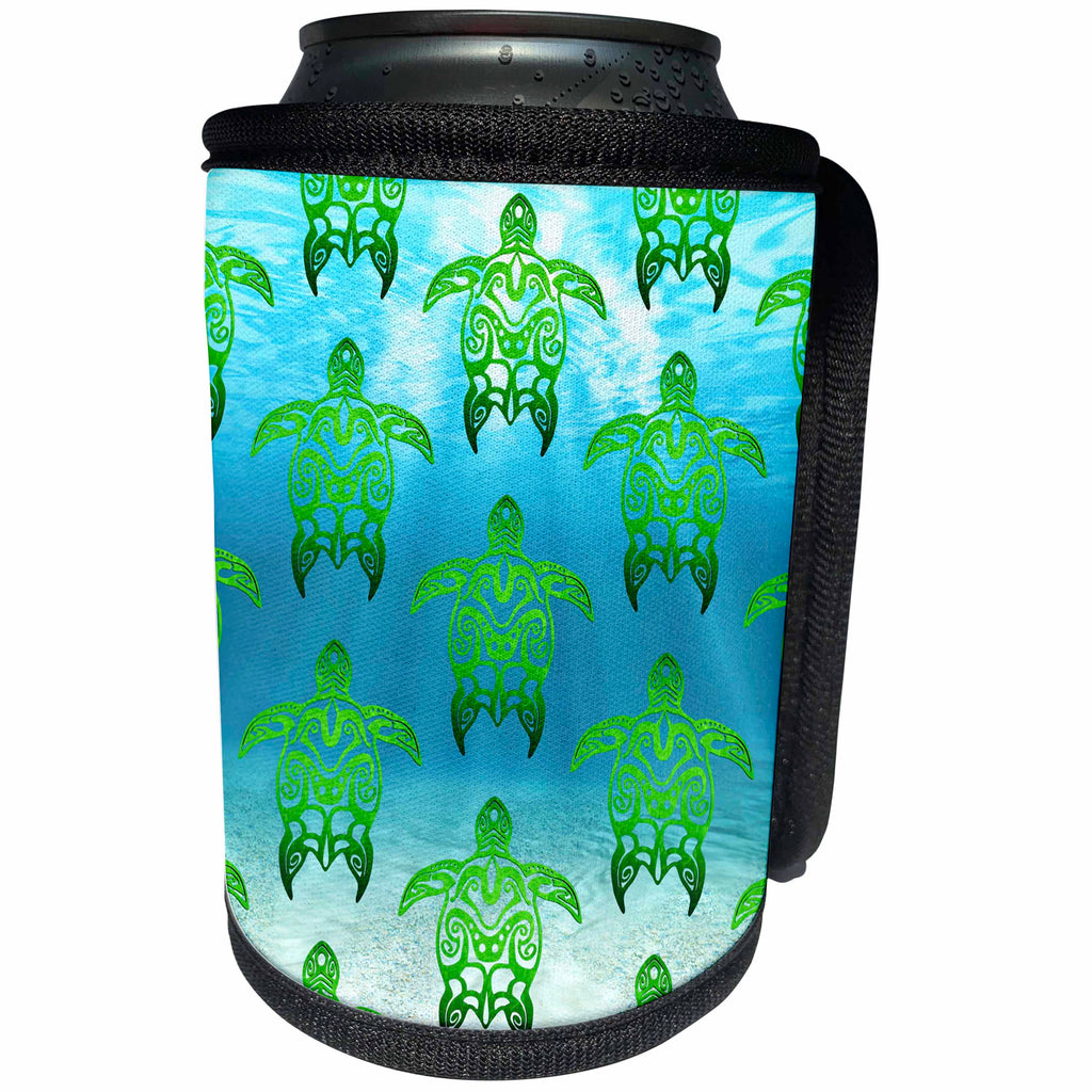 3dRose Pattern of a Polynesian inspired tribal turtle... - Can Cooler Bottle Wrap (cc-379523)