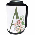 3dRose Green Monogram Initial A Pretty Floral and Bird - Can Cooler Bottle Wrap (cc-379725)