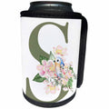 3dRose Green Monogram Initial S Pretty Floral and Bird - Can Cooler Bottle Wrap (cc-379739)