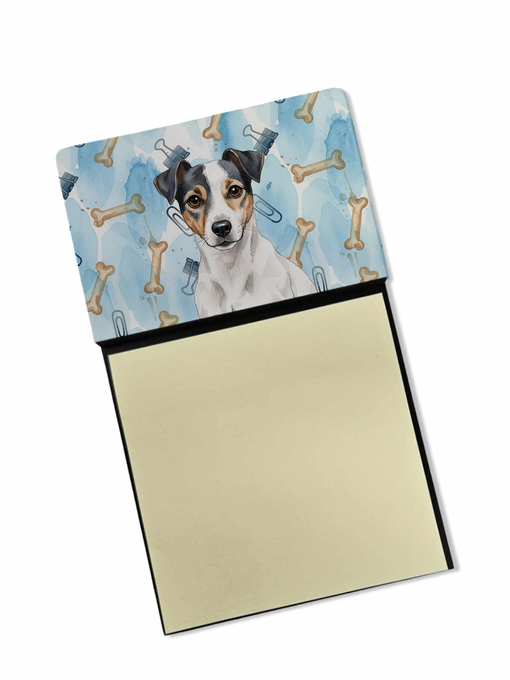 White and Black Jack Russell Terrier Coworker Watercolor Sticky Note Holder Refillable Dispenser Desk Accessory 3x3 Pad Gift