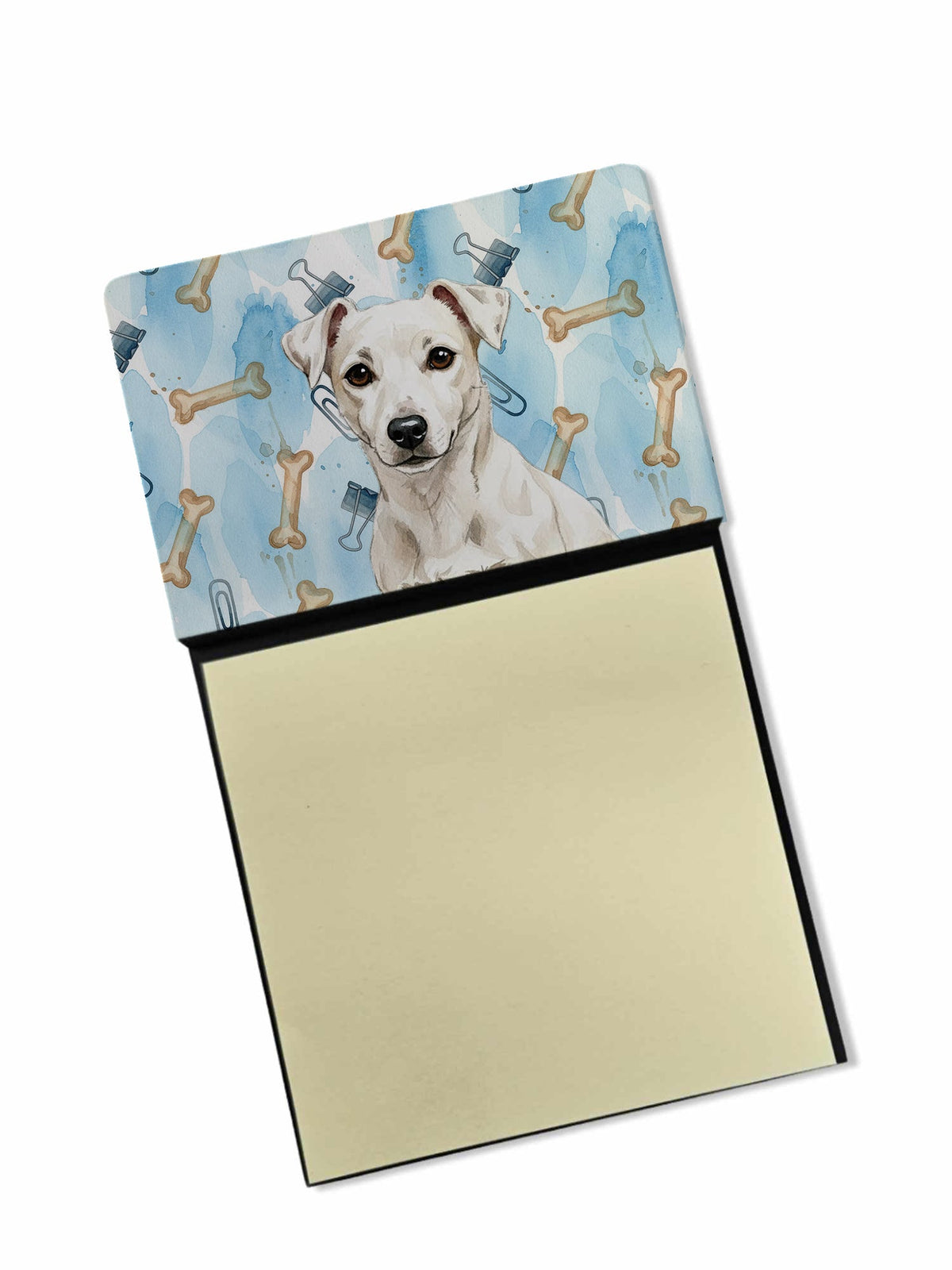 White Jack Russell Terrier Coworker Watercolor Sticky Note Holder Refillable Dispenser Desk Accessory 3x3 Pad Gift
