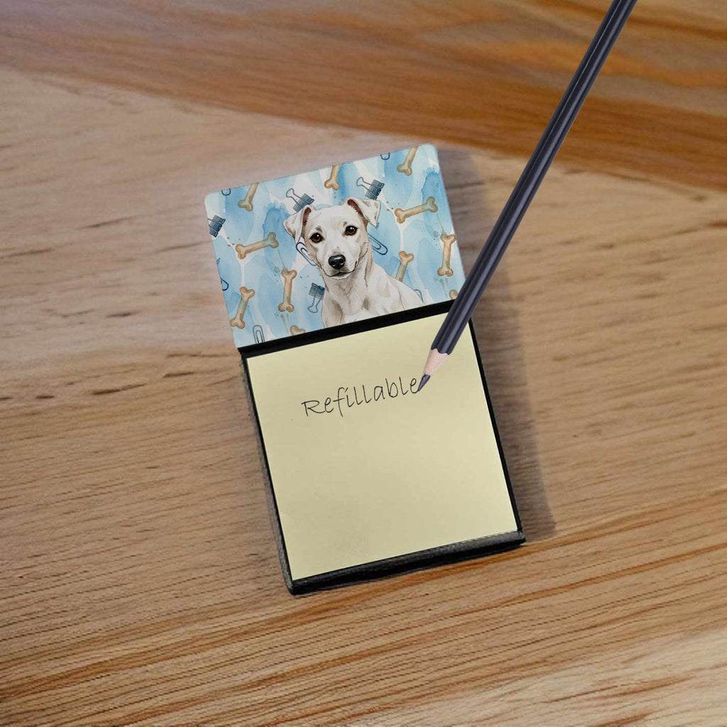 White Jack Russell Terrier Coworker Watercolor Sticky Note Holder Refillable Dispenser Desk Accessory 3x3 Pad Gift