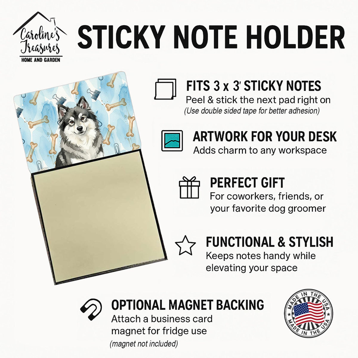 Keeshond Coworker Watercolor Sticky Note Holder Refillable Dispenser Desk Accessory 3x3 Pad Gift