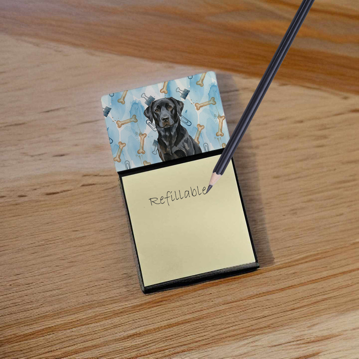 Black Labrador Retriever Coworker Watercolor Sticky Note Holder Refillable Dispenser Desk Accessory 3x3 Pad Gift
