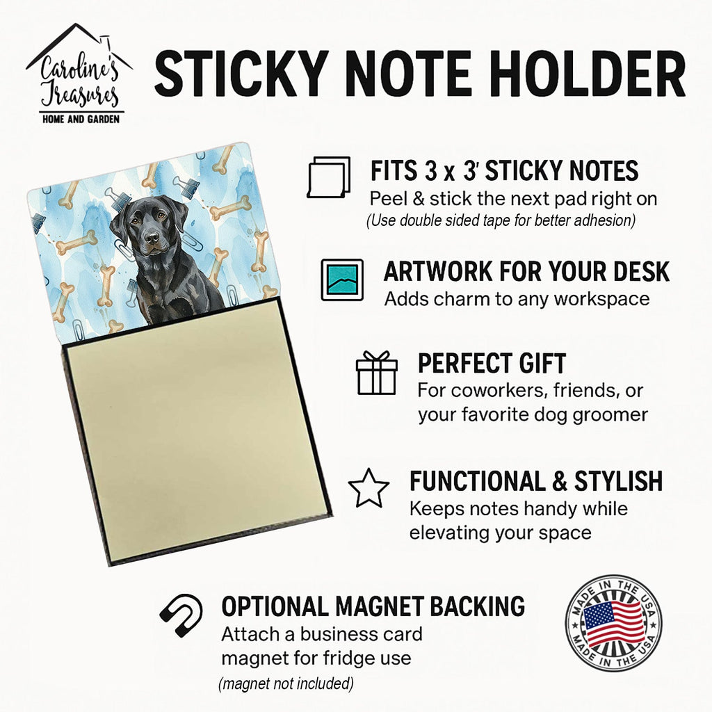 Black Labrador Retriever Coworker Watercolor Sticky Note Holder Refillable Dispenser Desk Accessory 3x3 Pad Gift