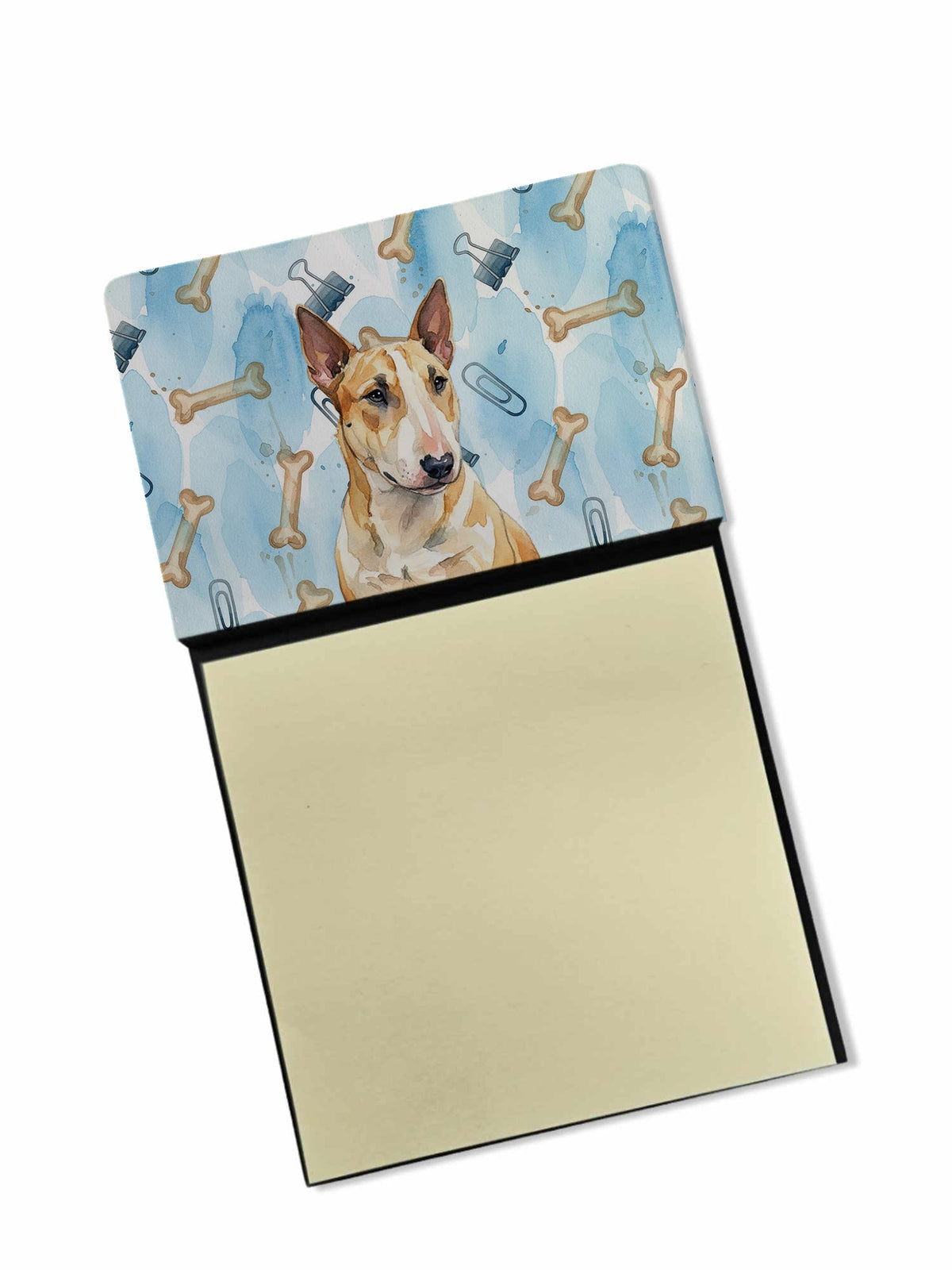 Miniature Bull Terrier Coworker Watercolor Sticky Note Holder Refillable Dispenser Desk Accessory 3x3 Pad Gift