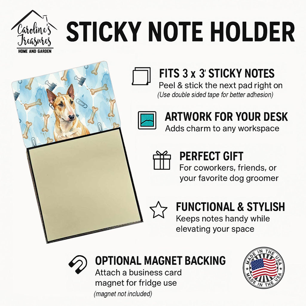Miniature Bull Terrier Coworker Watercolor Sticky Note Holder Refillable Dispenser Desk Accessory 3x3 Pad Gift