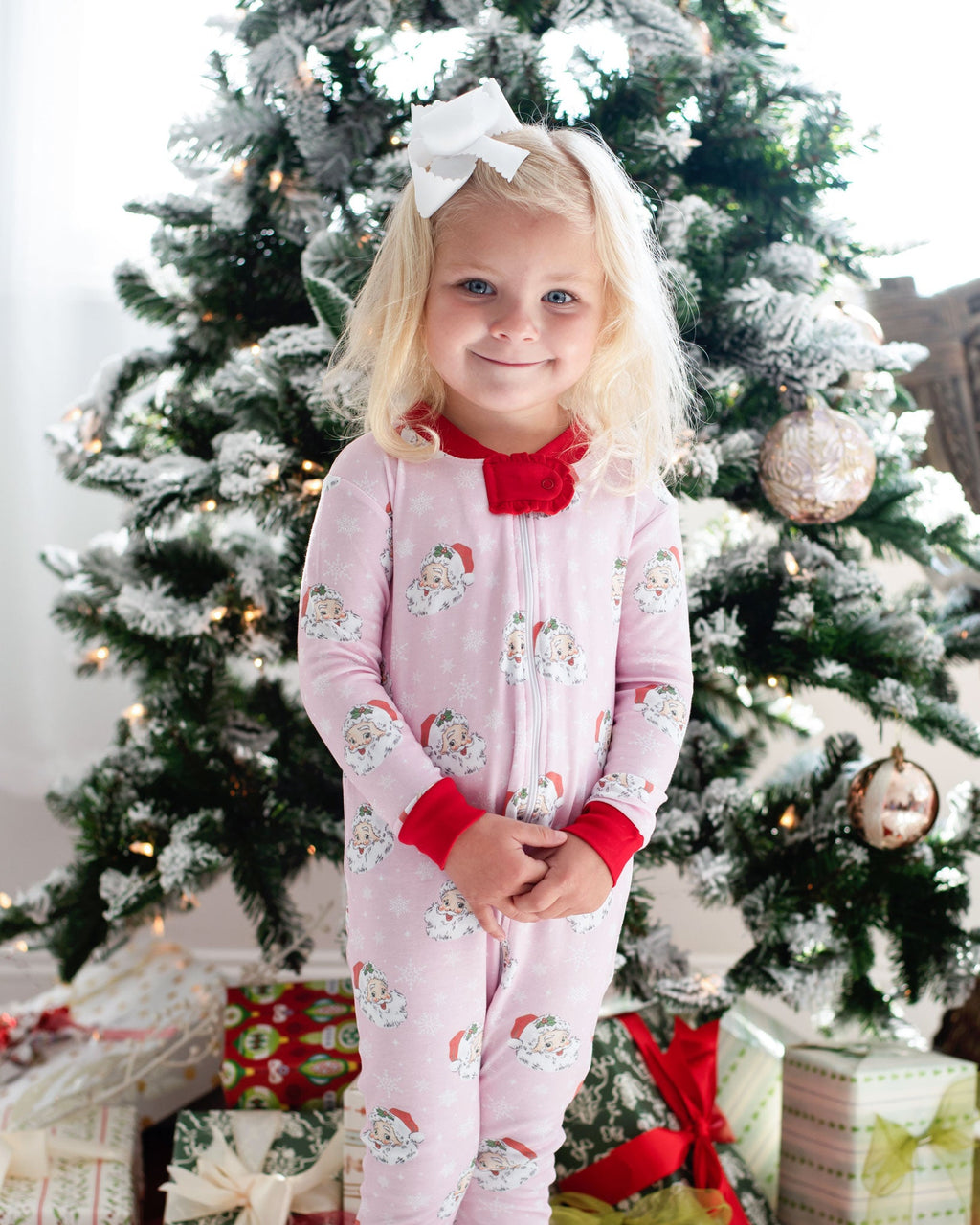 Vintage Santa Red Trimmed Pima Zip Up Pajamas-FINAL SALE