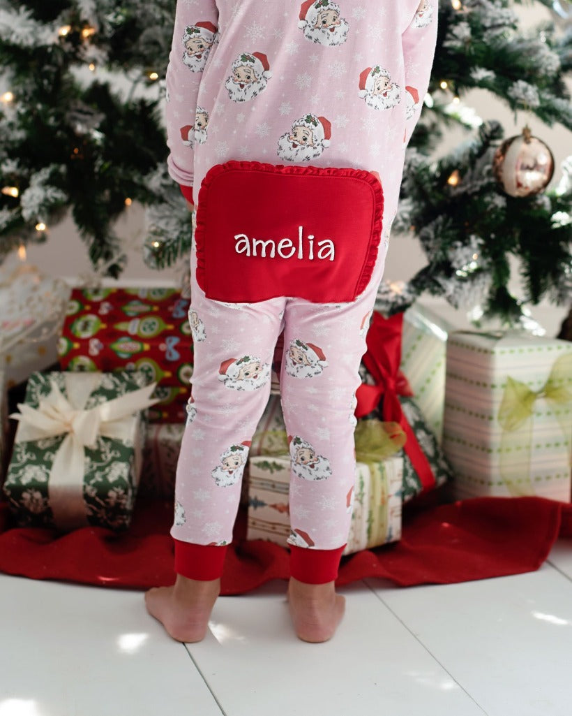 Vintage Santa Red Trimmed Pima Zip Up Pajamas-FINAL SALE