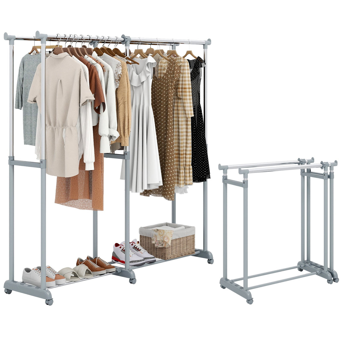 Double Rod Clothes Rack Heavy-Duty Metal Garment Rack