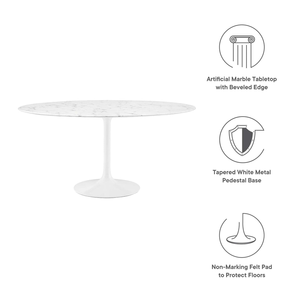 Lippa 60" Round Faux Marble Dining Table by Modway - EEI-1133