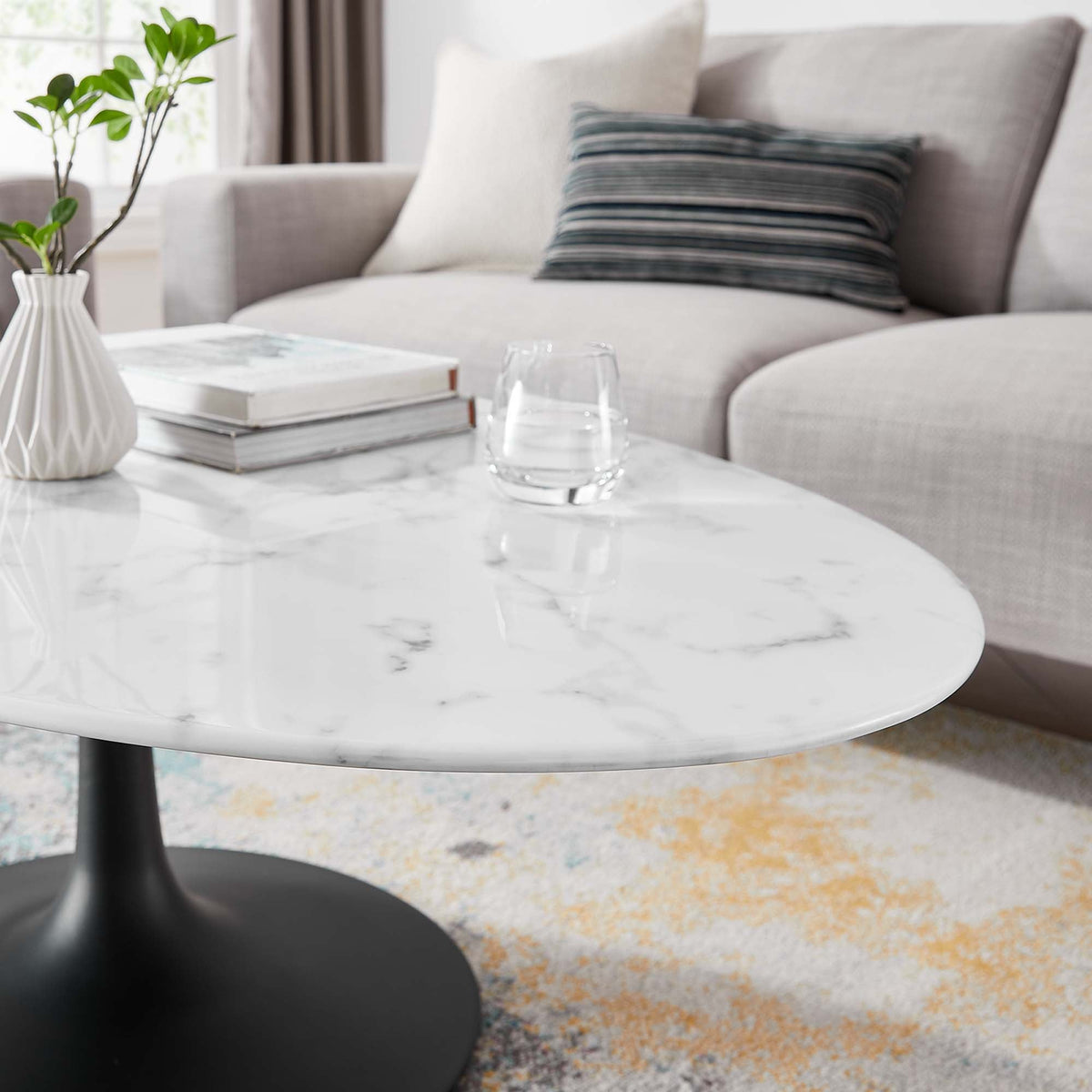 Lippa 48" Oval Faux Marble Coffee Table by Modway