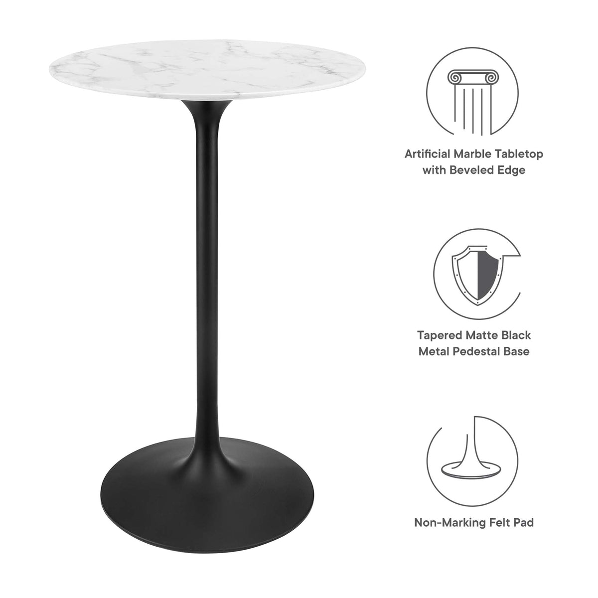 Lippa 28" Round Faux Marble Bar Table by Modway - EEI-3547