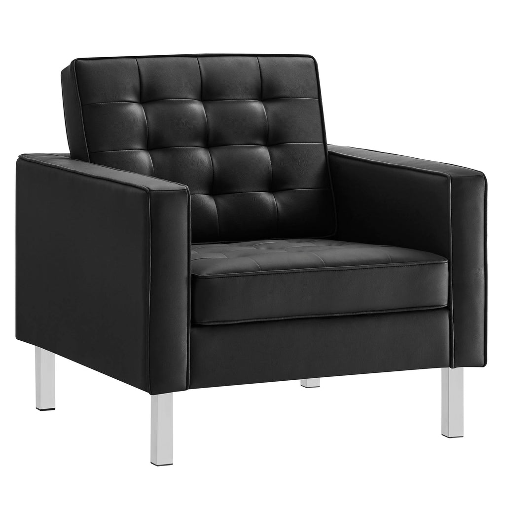 Loft Tufted Upholstered Faux Leather Sofa and Armchair Set by Modway