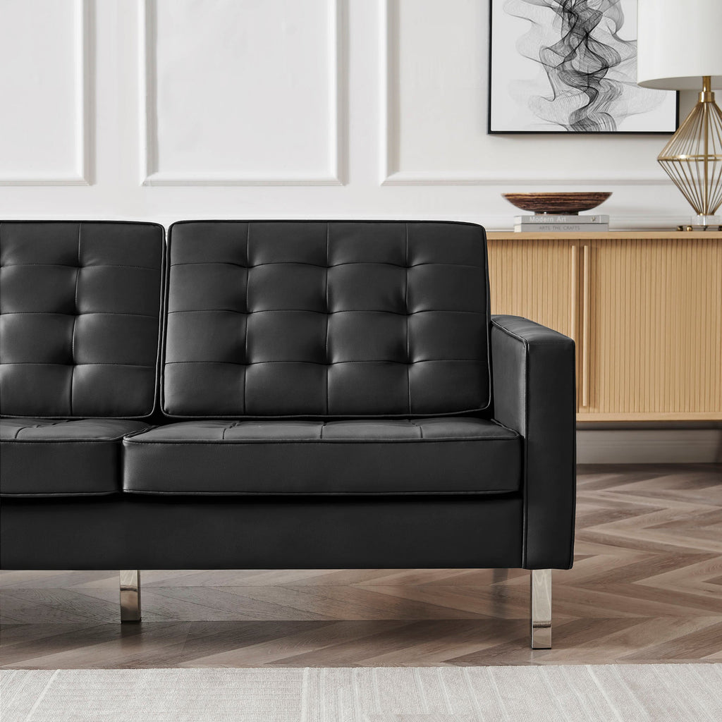 Loft Tufted Upholstered Faux Leather Sofa and Armchair Set by Modway