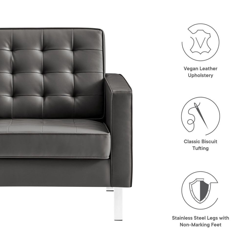 Loft Tufted Upholstered Faux Leather Sofa and Armchair Set by Modway