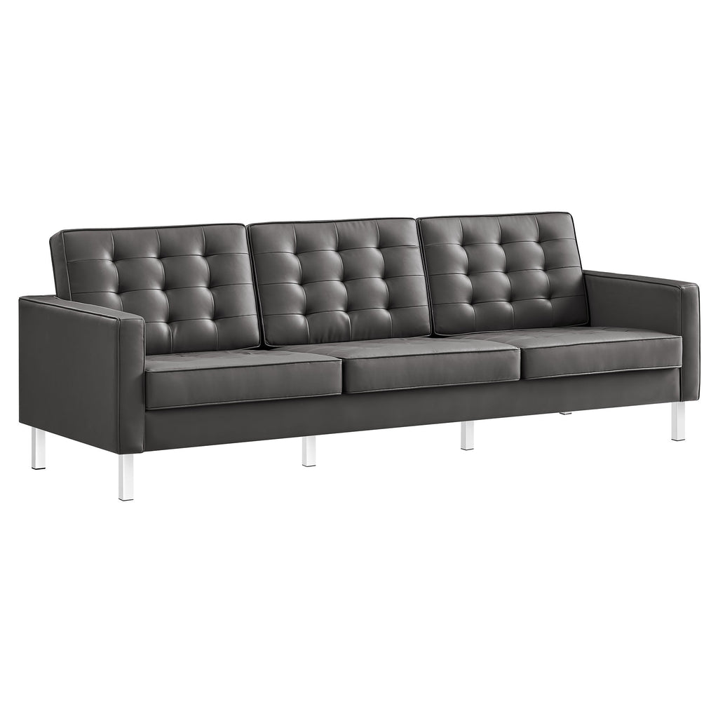 Loft Tufted Upholstered Faux Leather Sofa and Armchair Set by Modway