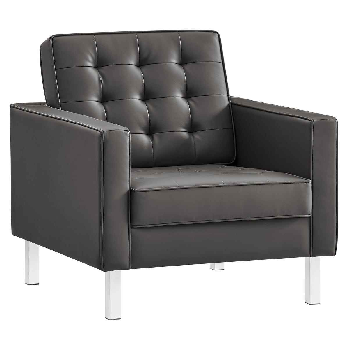 Loft Tufted Upholstered Faux Leather Sofa and Armchair Set by Modway
