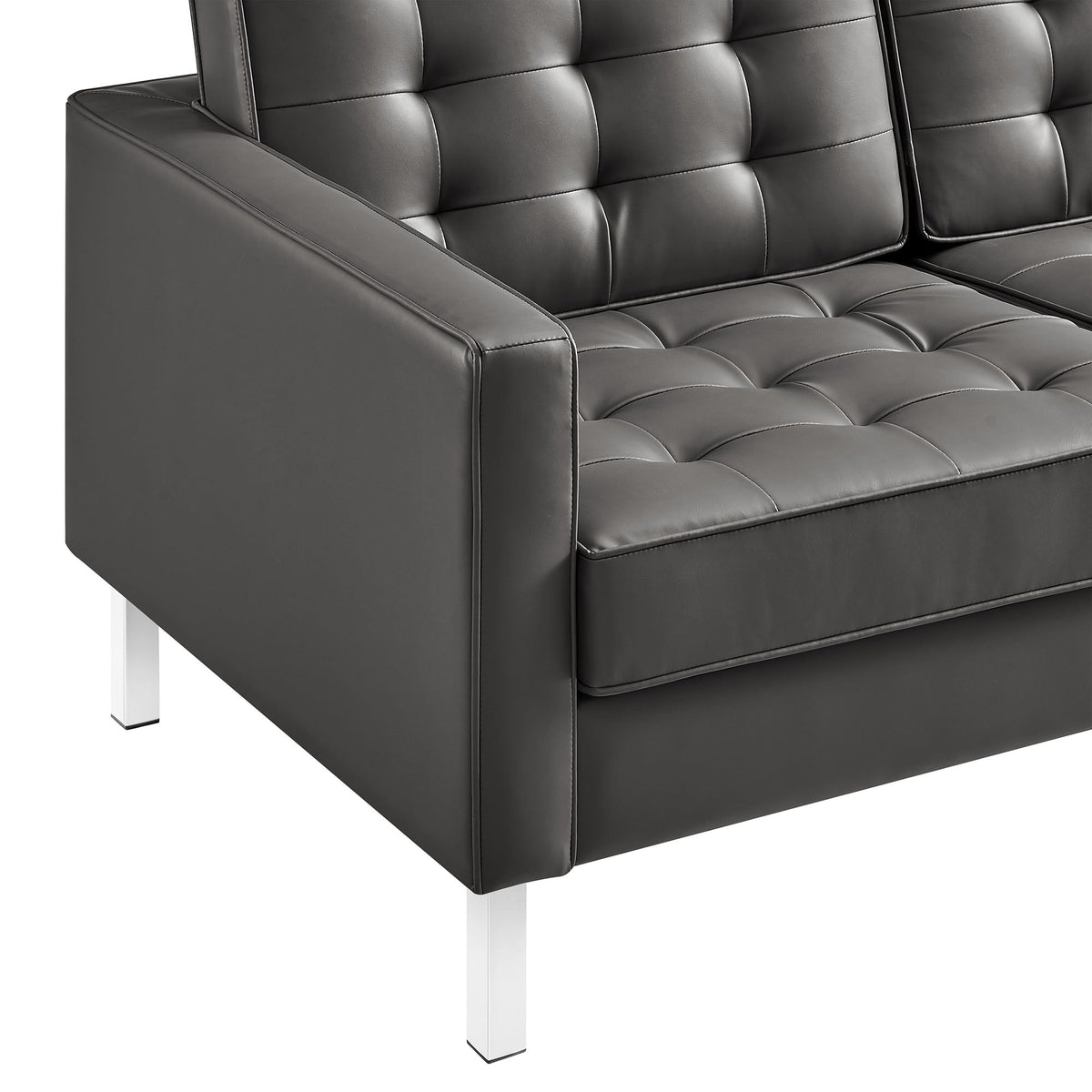 Loft Tufted Upholstered Faux Leather Sofa and Armchair Set by Modway