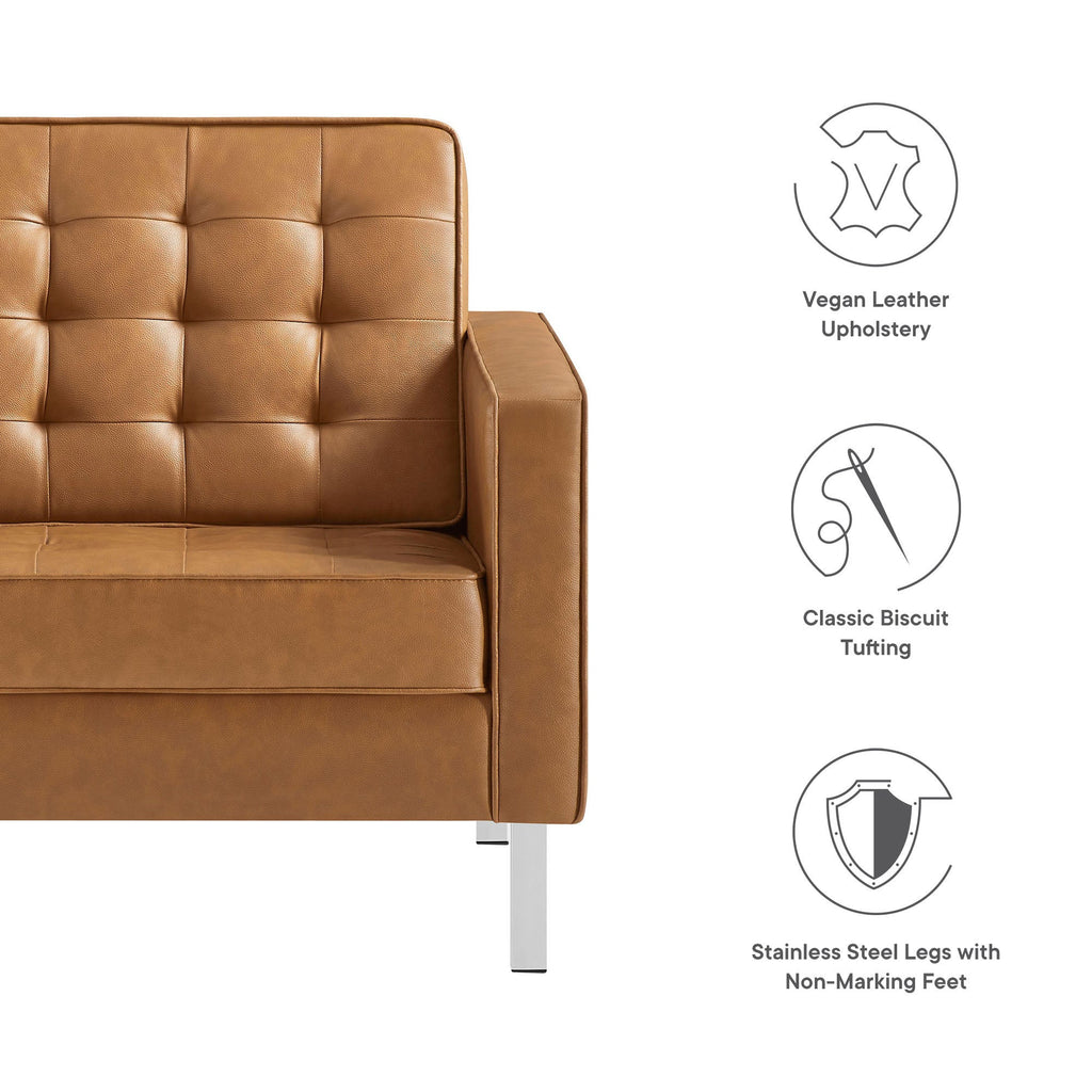 Loft Tufted Upholstered Faux Leather Sofa and Armchair Set by Modway
