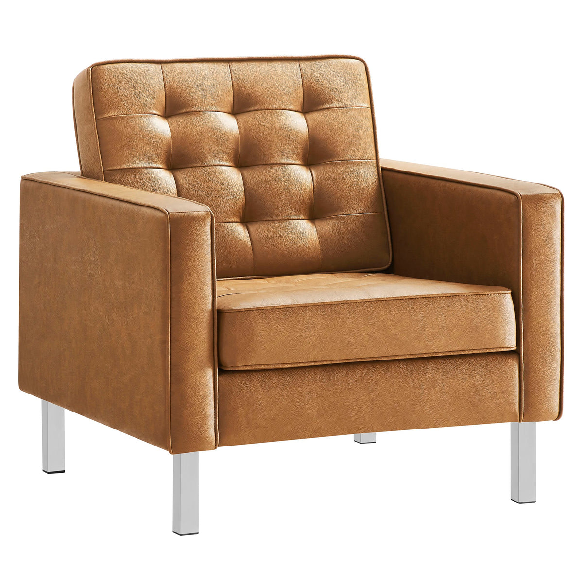Loft Tufted Upholstered Faux Leather Sofa and Armchair Set by Modway