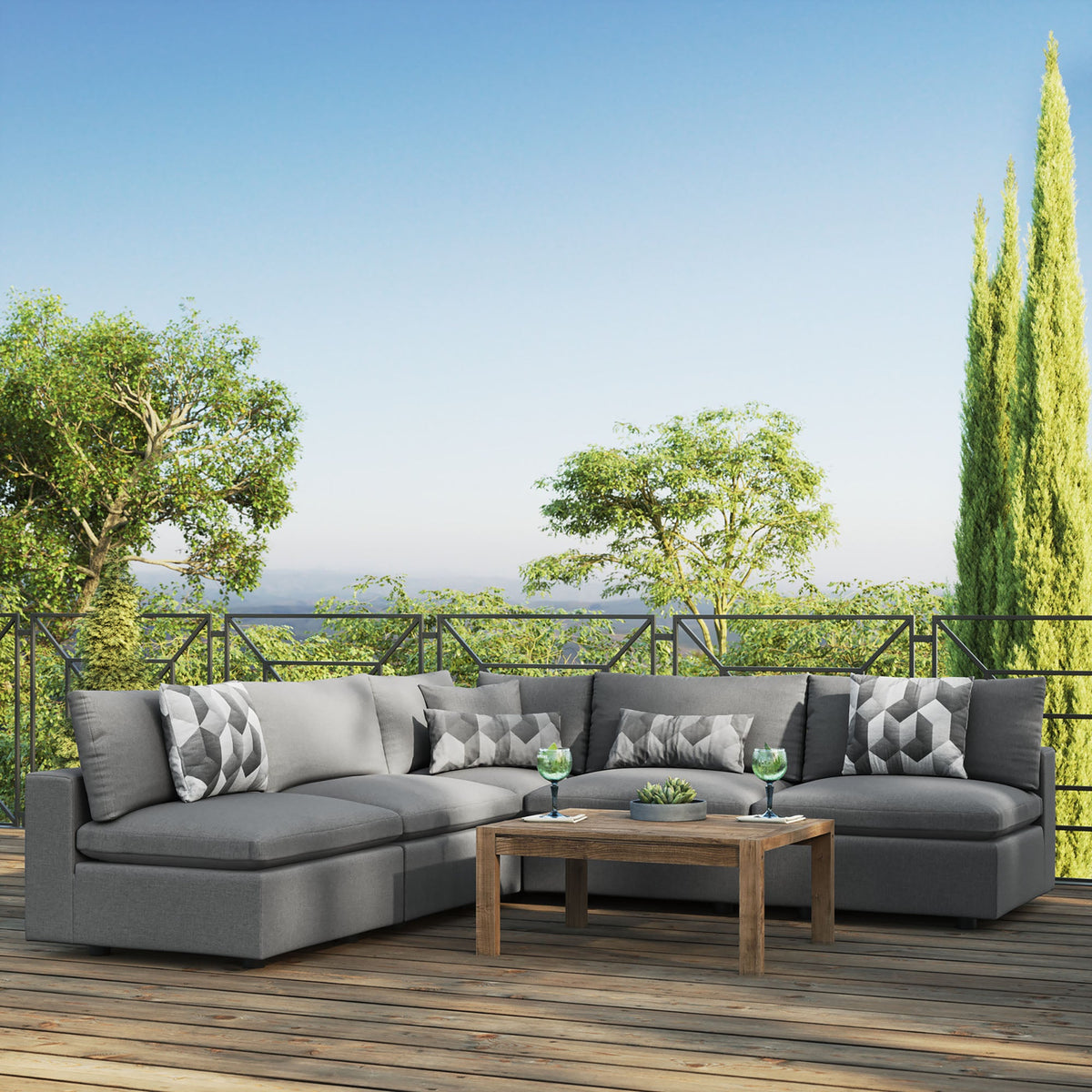 Commix 5-Piece Outdoor Patio Sectional Sofa by Modway - Charcoal / White (EEI-5587)