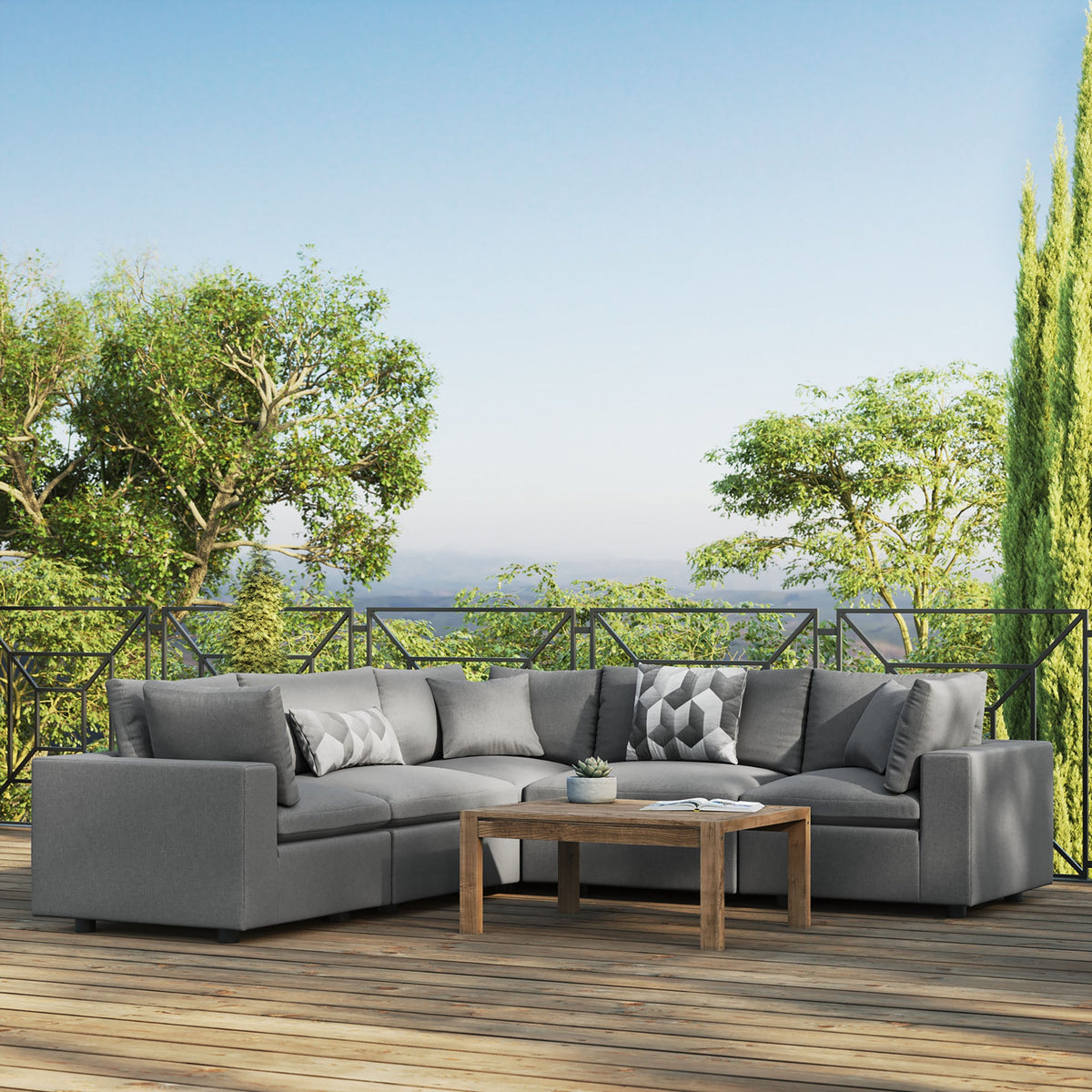 Commix 5-Piece Outdoor Patio Sectional Sofa by Modway - Charcoal / White (EEI-5589)